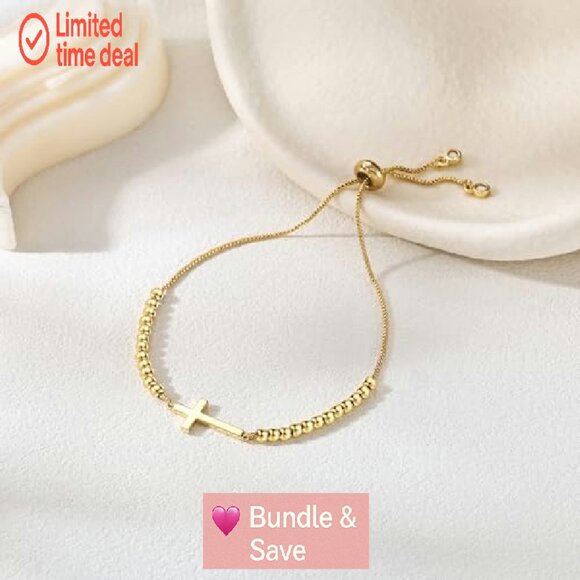 Sterling Silver Gold Plated Cross Bracelet Adjustable Christian Jewelry Gift - Picture 7 of 8